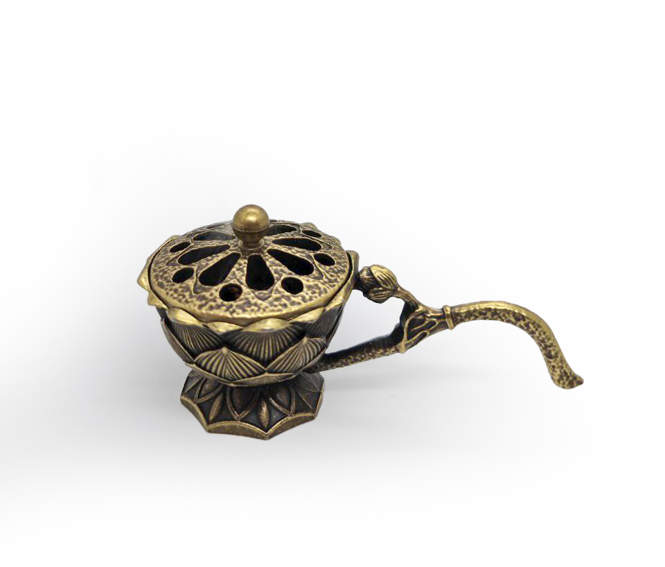 Arzător de smirna, tamaie, bețișoare Parfumate din Metal în Formă de Lotus cu Capac - Image 4