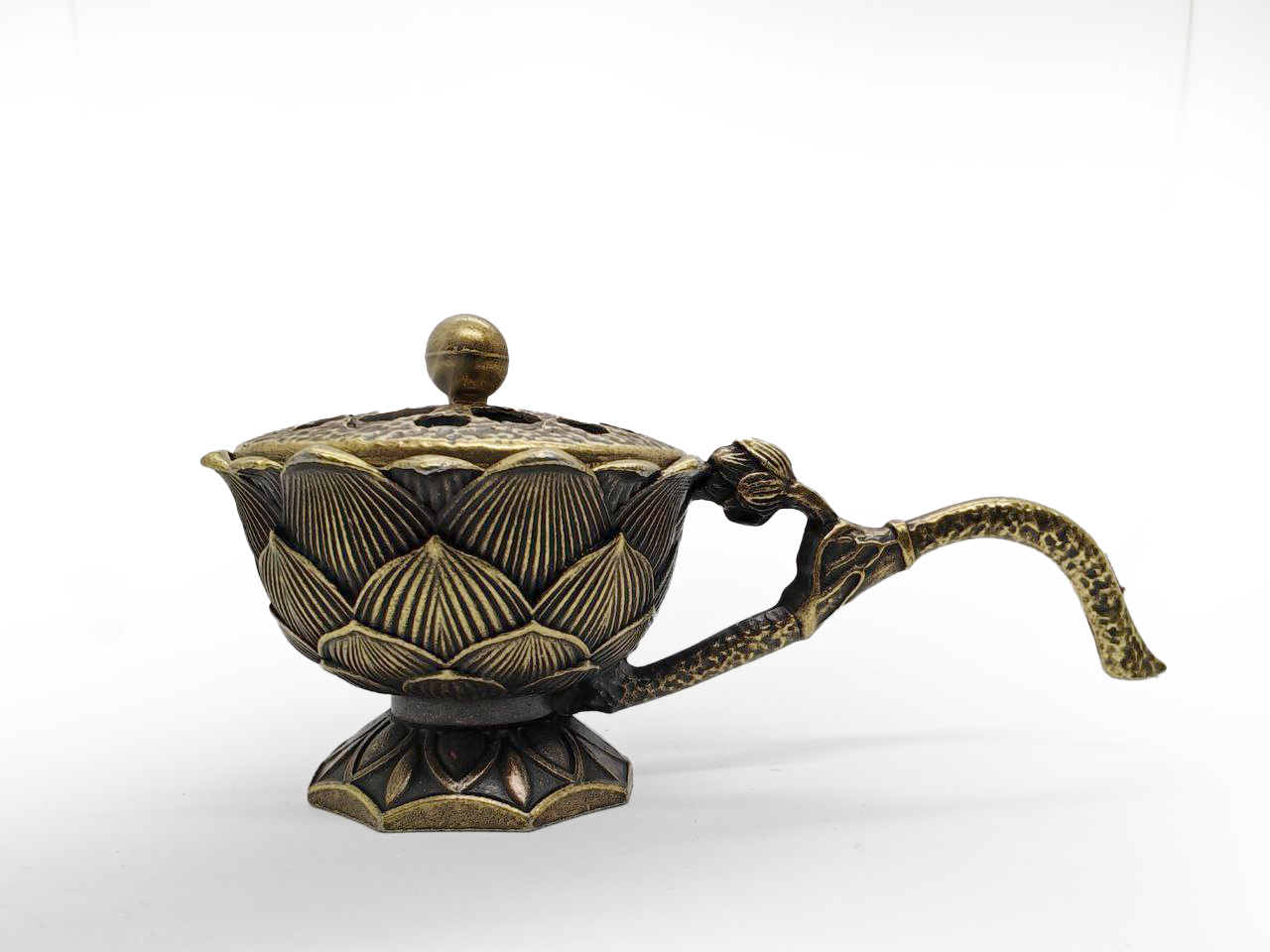 Arzător de smirna, tamaie, bețișoare Parfumate din Metal în Formă de Lotus cu Capac - Image 5