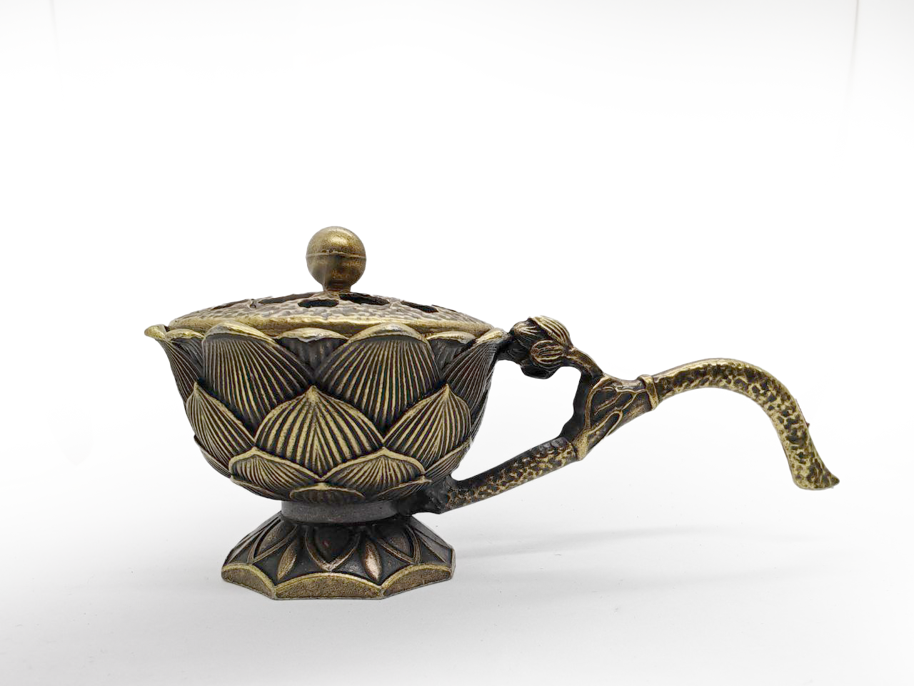 Arzător de smirna, tamaie, bețișoare Parfumate din Metal în Formă de Lotus cu Capac - Image 6