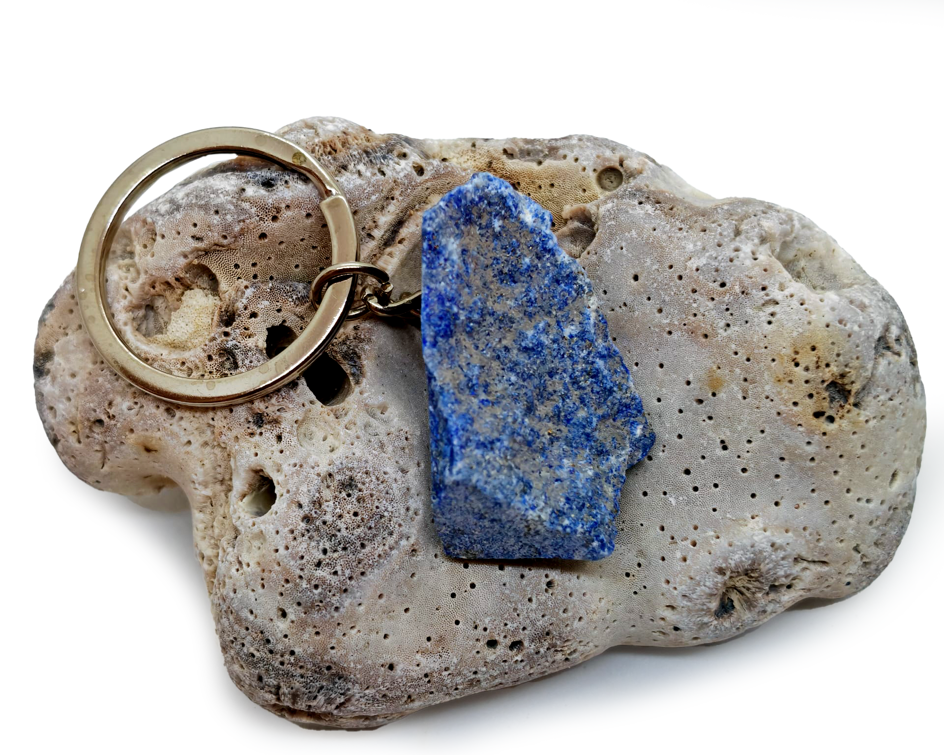 Breloc pentru Chei cu Piatră Naturală Brută, lapis lazuli