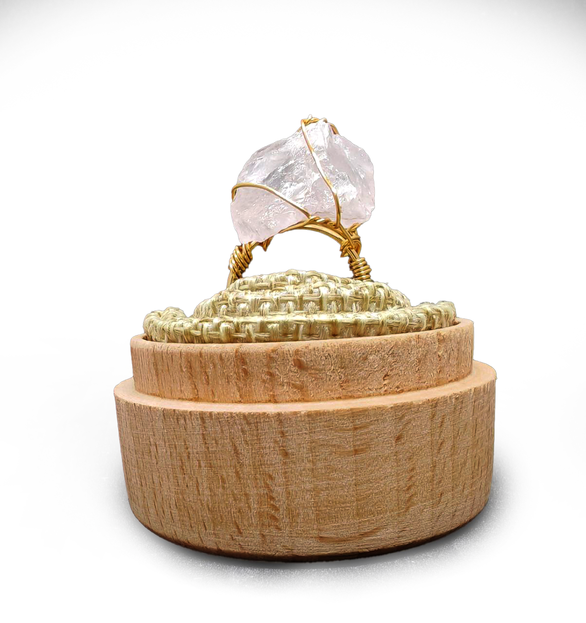 Inel ajustabil cu cristal natural din piatră brută de cuart roz